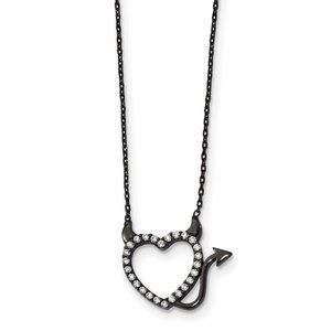 Sterling Black Ruthenium Devil Heart Necklace